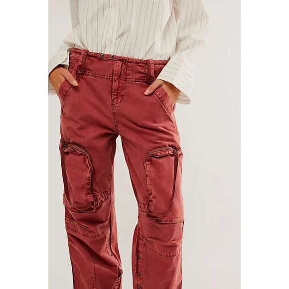 Free People Can't Compare Slouch Pants Cargo Zipper Pockets Jasper Medium M NEW - Picture 4 of 8